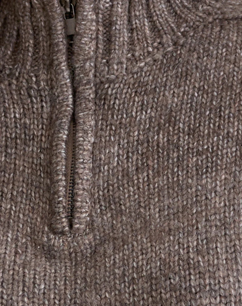 Lamara Quater Zip Jumper in Dark Brown Marl - Image 7