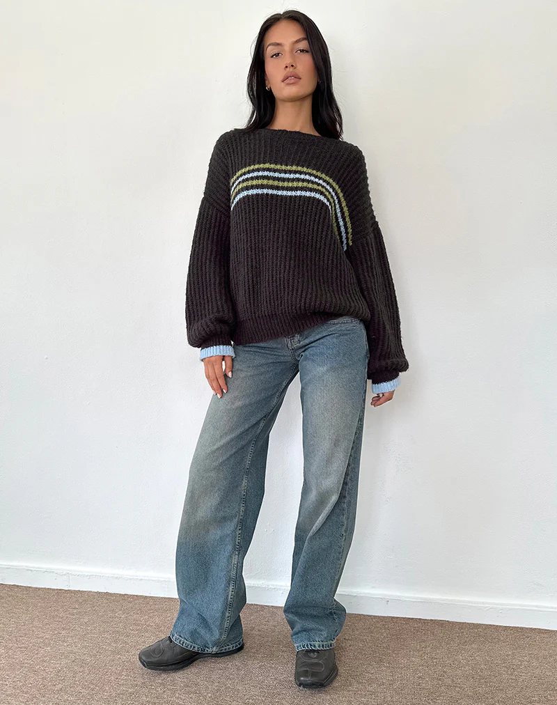 Lamees Jumper in Brown Knit with Stripe - Image 3