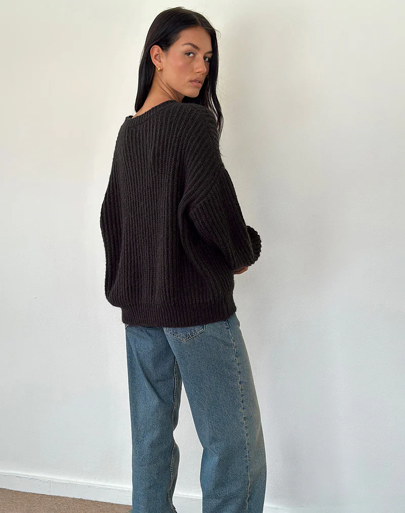 Lamees Jumper in Brown Knit with Stripe - Image 5