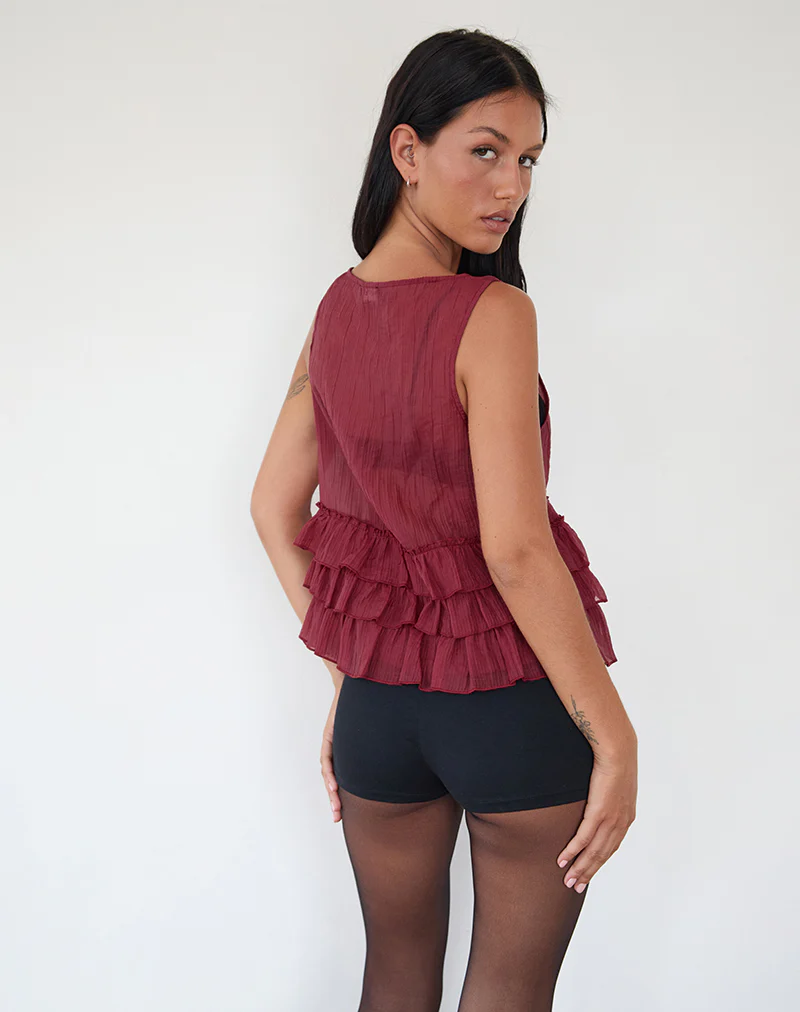 Lamina Unlined Blouse in Maroon - Image 3