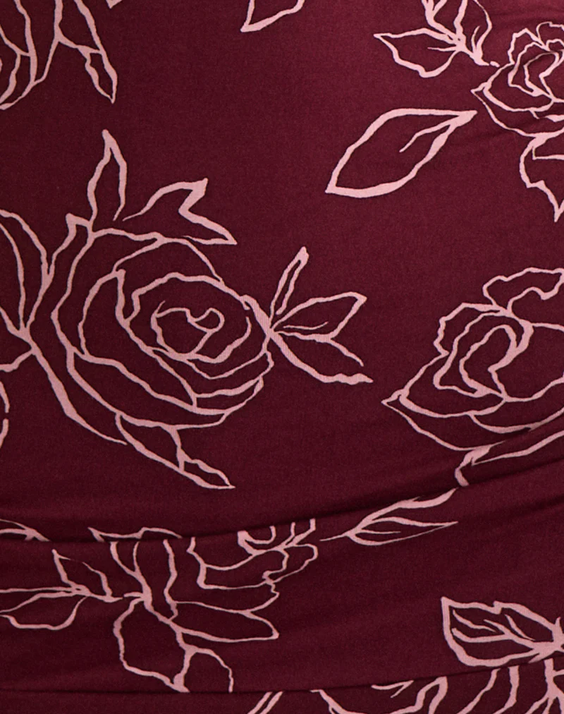 Lanai Mini Dress in Outline Rose Maroon - Image 6