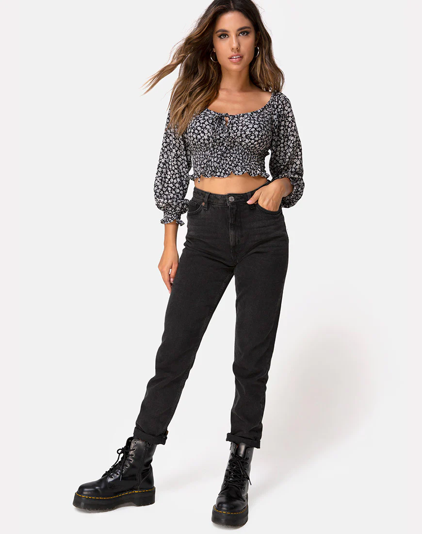 Lancer Crop Top in Ditsy Rose Black - Image 3