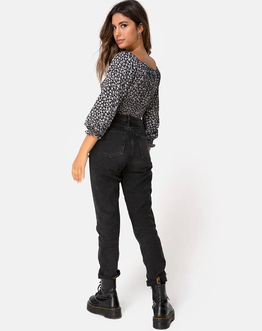 Lancer Crop Top in Ditsy Rose Black - Image 4
