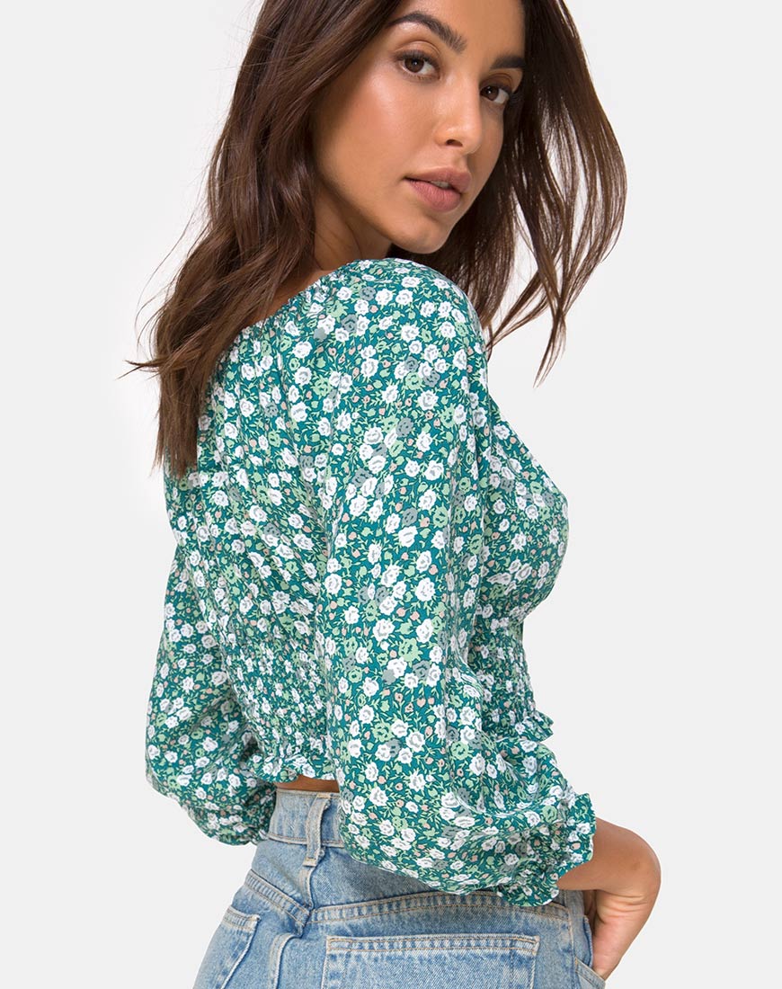 Lancer Crop Top in Floral Field Green - Image 2
