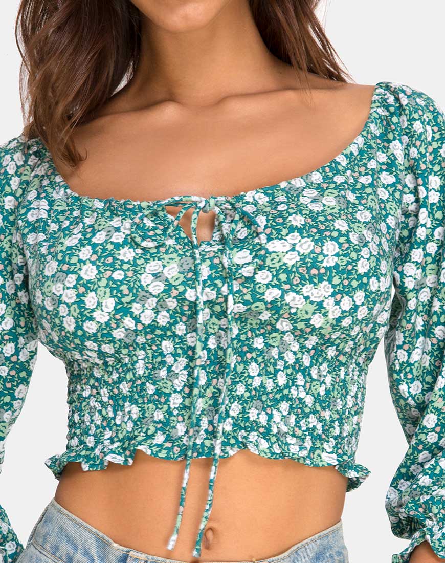 Lancer Crop Top in Floral Field Green - Image 5
