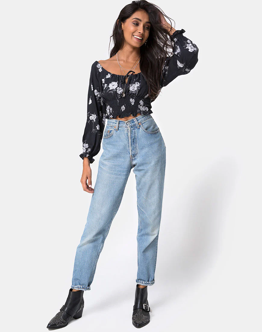 Lancer Crop Top in Mono Flower Black - Image 3