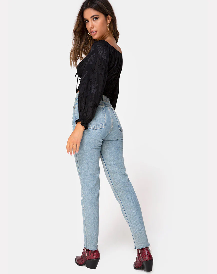 Lancer Crop Top in Satin Rose Black - Image 4