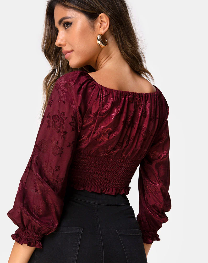 Lancer Crop Top in Satin Rose Burgundy - Image 2