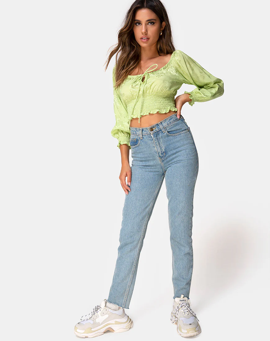 Lancer Crop Top in Satin Rose Lime - Image 3