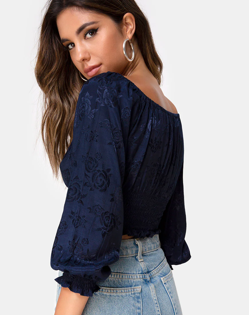 Lancer Crop Top in Satin Rose Navy - Image 2