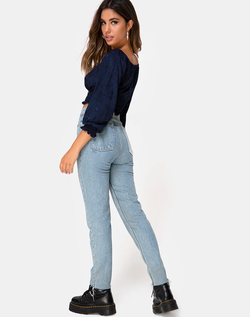 Lancer Crop Top in Satin Rose Navy - Image 4