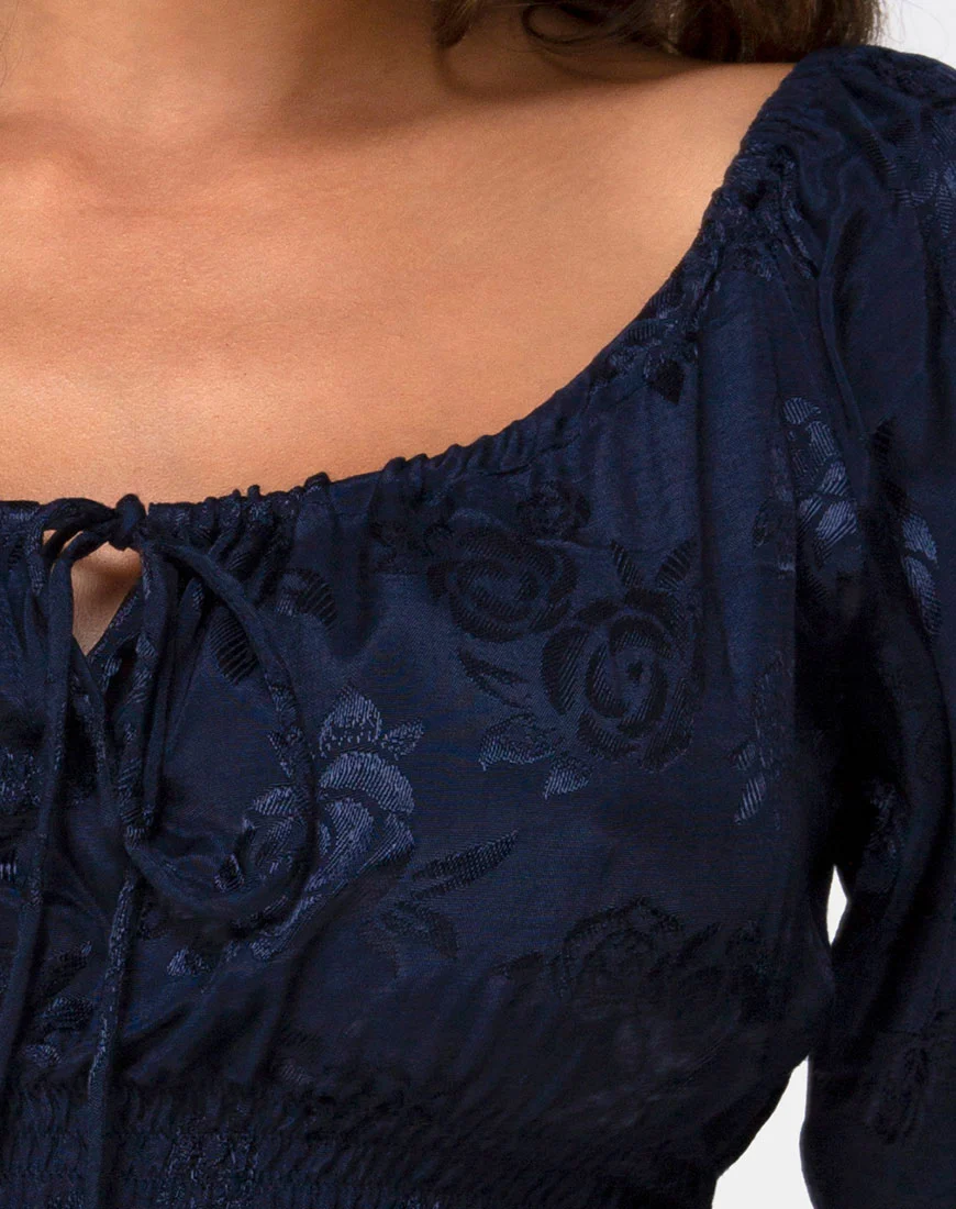 Lancer Crop Top in Satin Rose Navy - Image 5