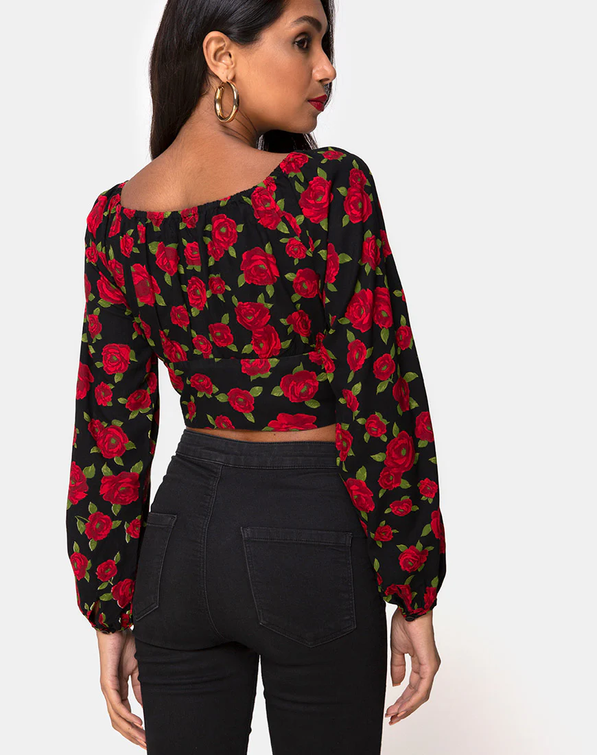 Lancery Top in Roaming Rose Black - Image 2
