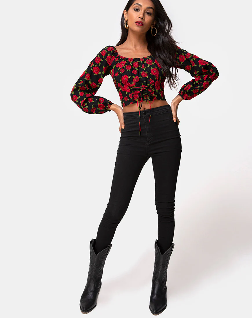 Lancery Top in Roaming Rose Black - Image 3