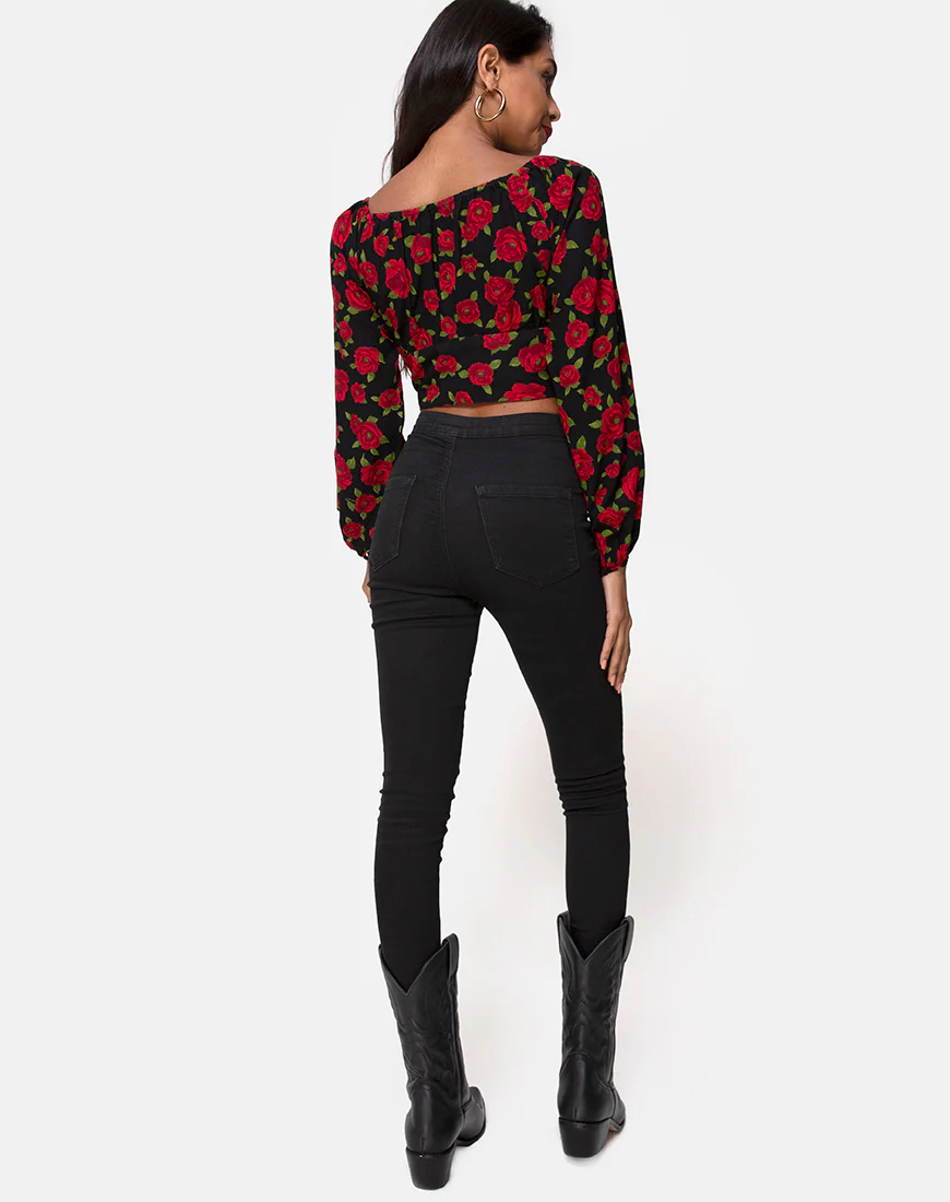 Lancery Top in Roaming Rose Black - Image 4