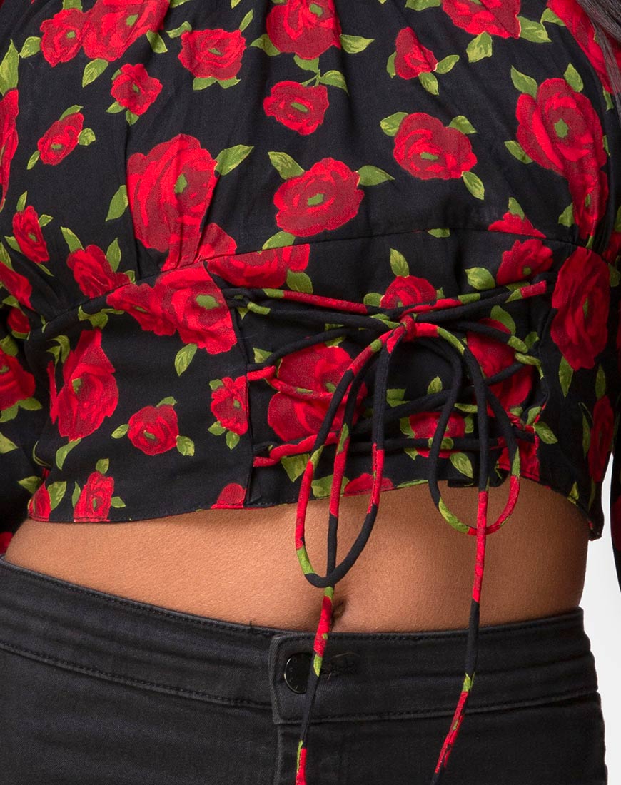 Lancery Top in Roaming Rose Black - Image 5