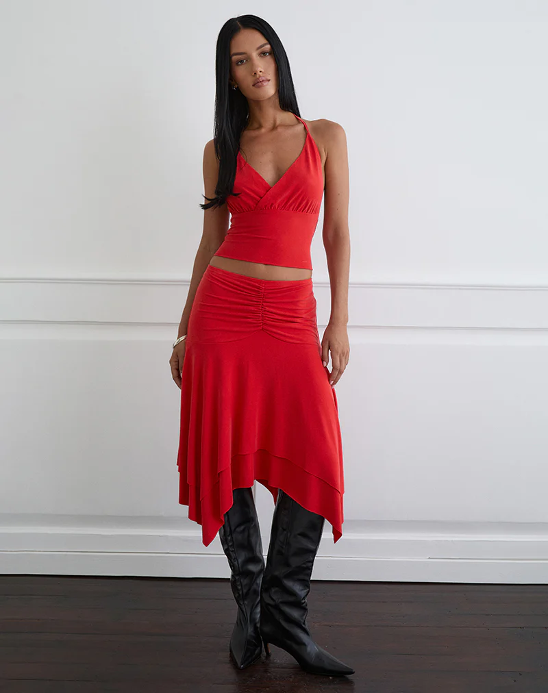Lanthe Deep Plunge Top in Cupro Red - Image 5
