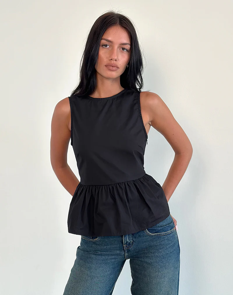Lanzo Tie Back Top in Poplin Black - Image 2