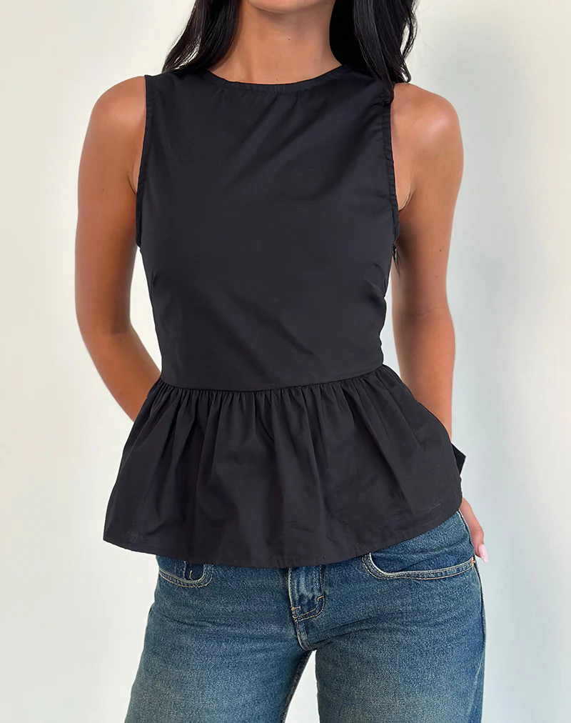 Lanzo Tie Back Top in Poplin Black - Image 3
