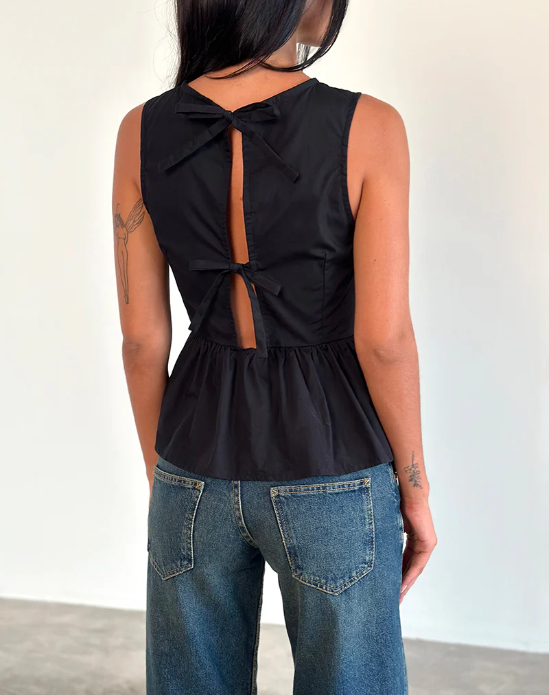 Lanzo Tie Back Top in Poplin Black - Image 5