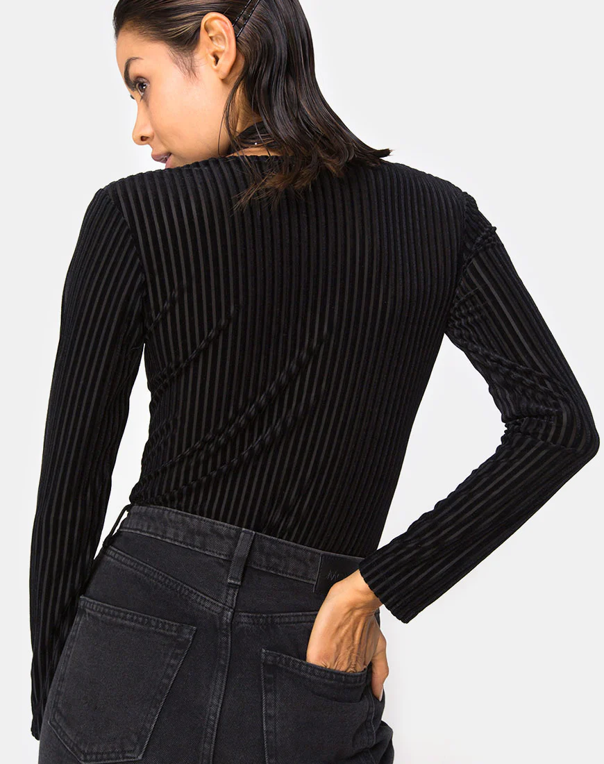 Lao Plunge Bodice in Black Sheer Stripe - Image 2