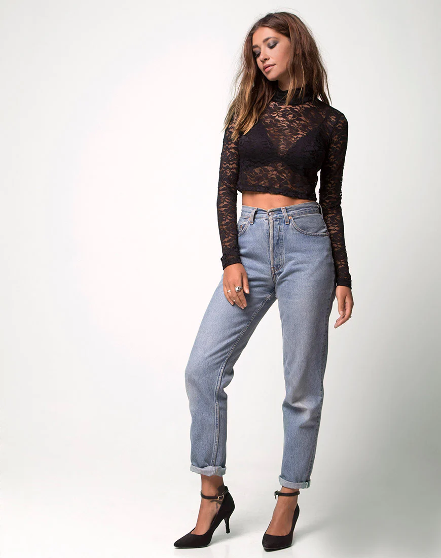 Lara Crop Top in Rose Lace Black - Image 3