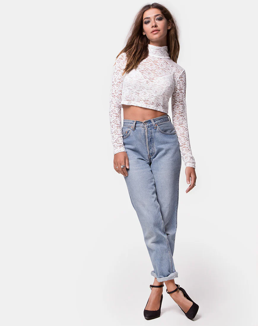 Lara Crop Top in Rose Lace White - Image 3