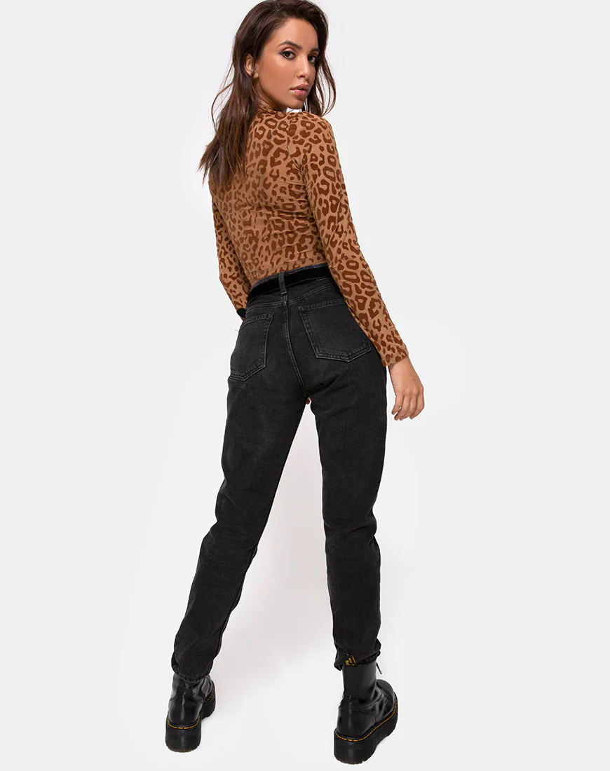 Lara Crop Top in Animal Flock Tan Brown - Image 4