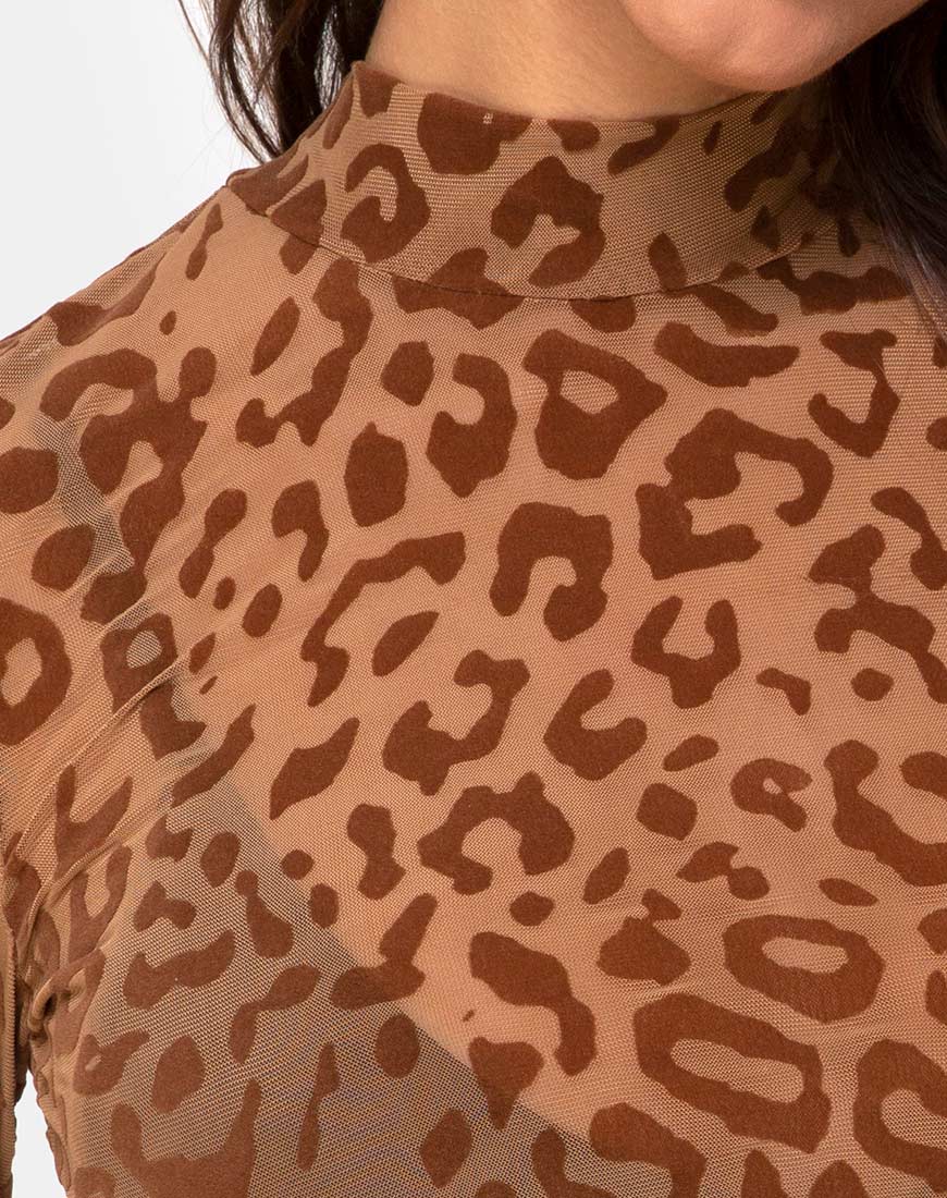 Lara Crop Top in Animal Flock Tan Brown - Image 5