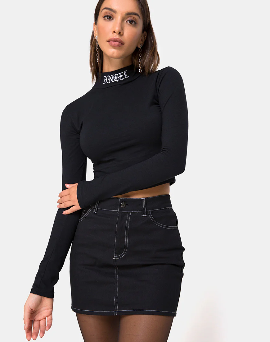 Lara Crop in Black with Angel Embro - Image 2