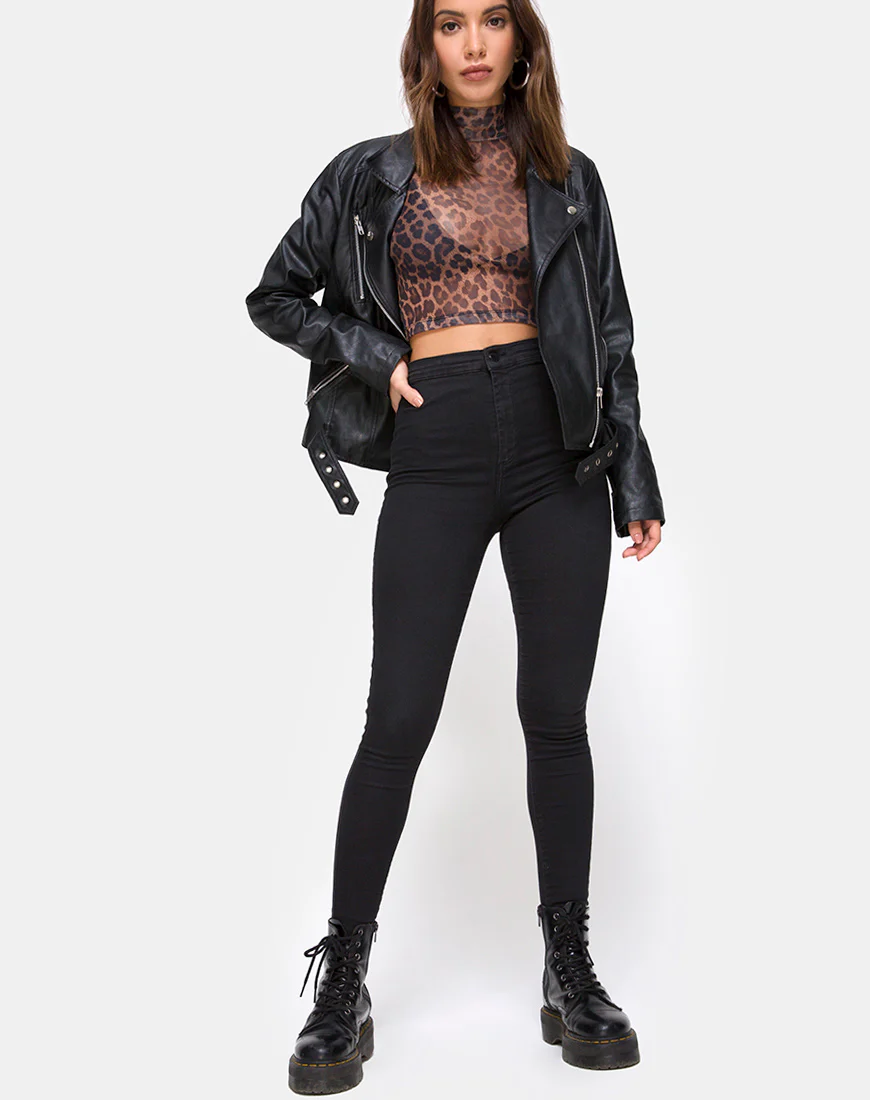 Lara Crop Top in Leopard Mesh - Image 3