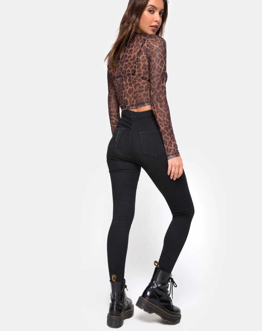 Lara Crop Top in Leopard Mesh - Image 4