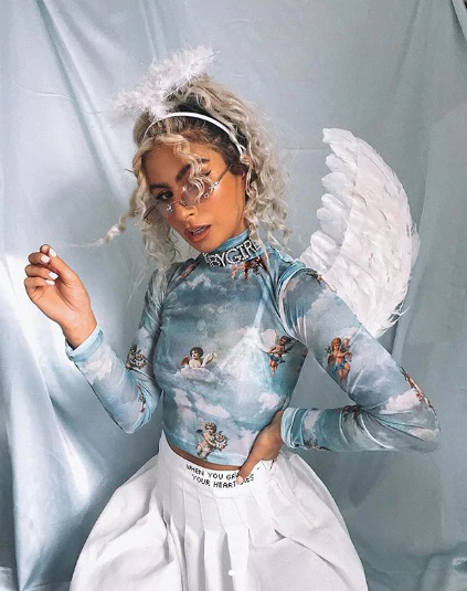 Lara Crop Top in Angel Sky Blue Mesh - Image 3