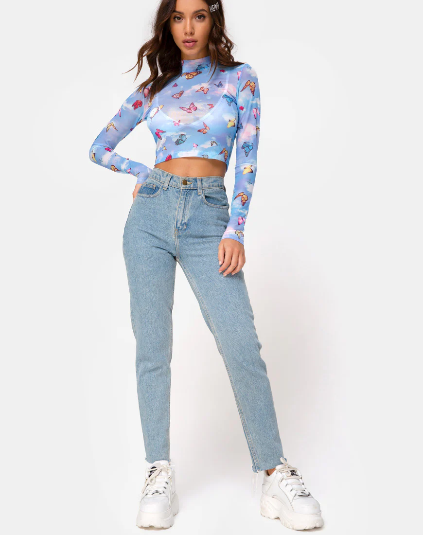 Lara Top in Mesh Blue Butterfly - Image 3