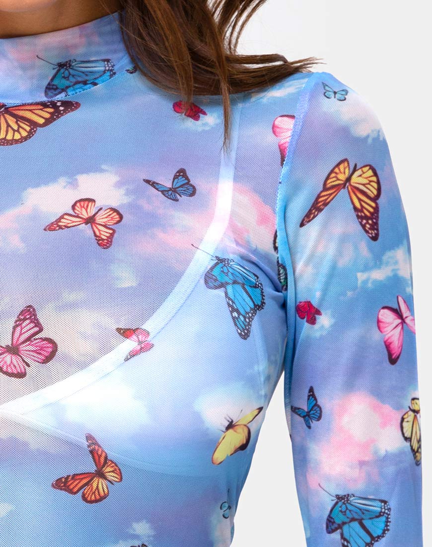Lara Top in Mesh Blue Butterfly - Image 5
