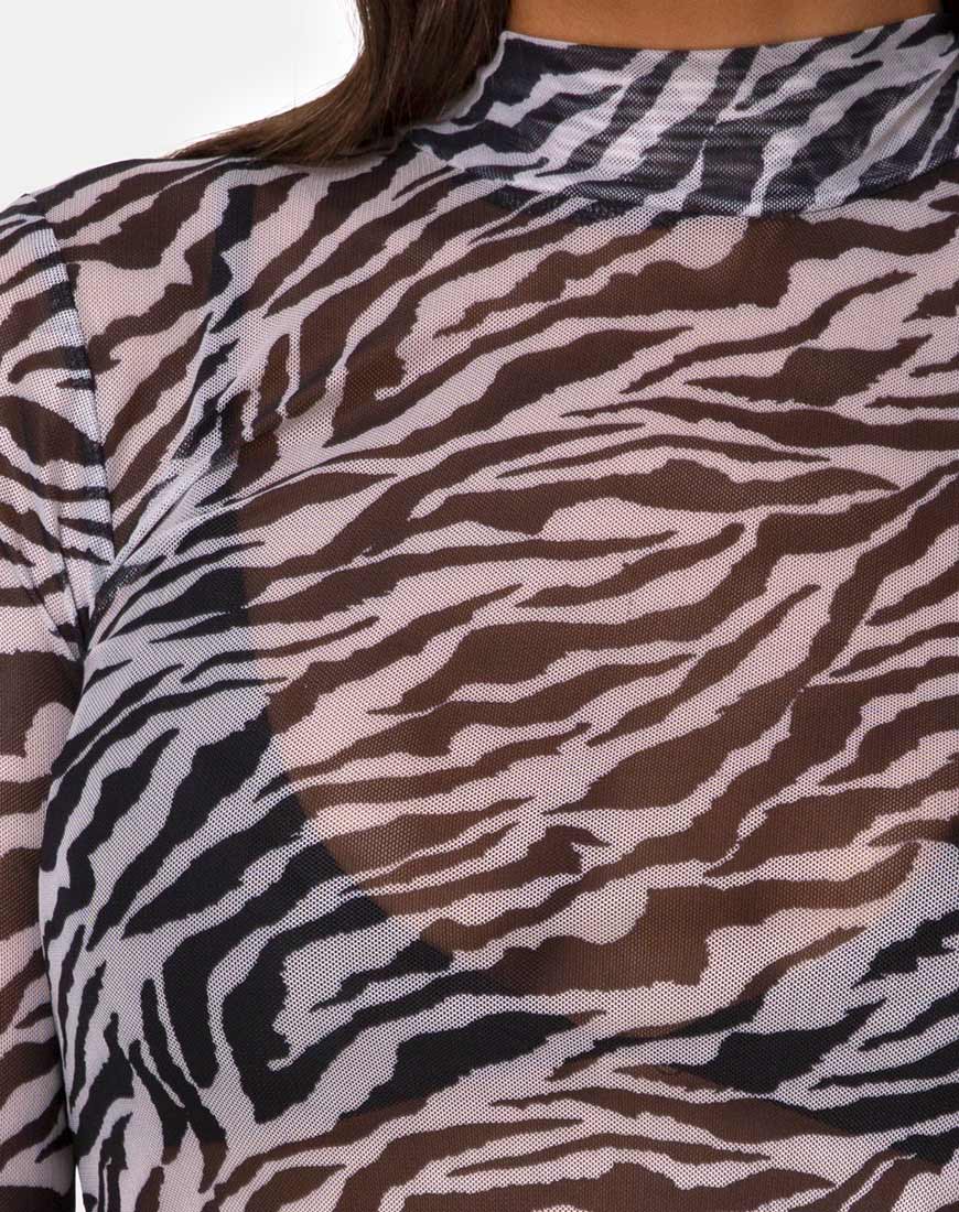 Lara Crop Top in Net 90's Zebra Black and White - Image 5