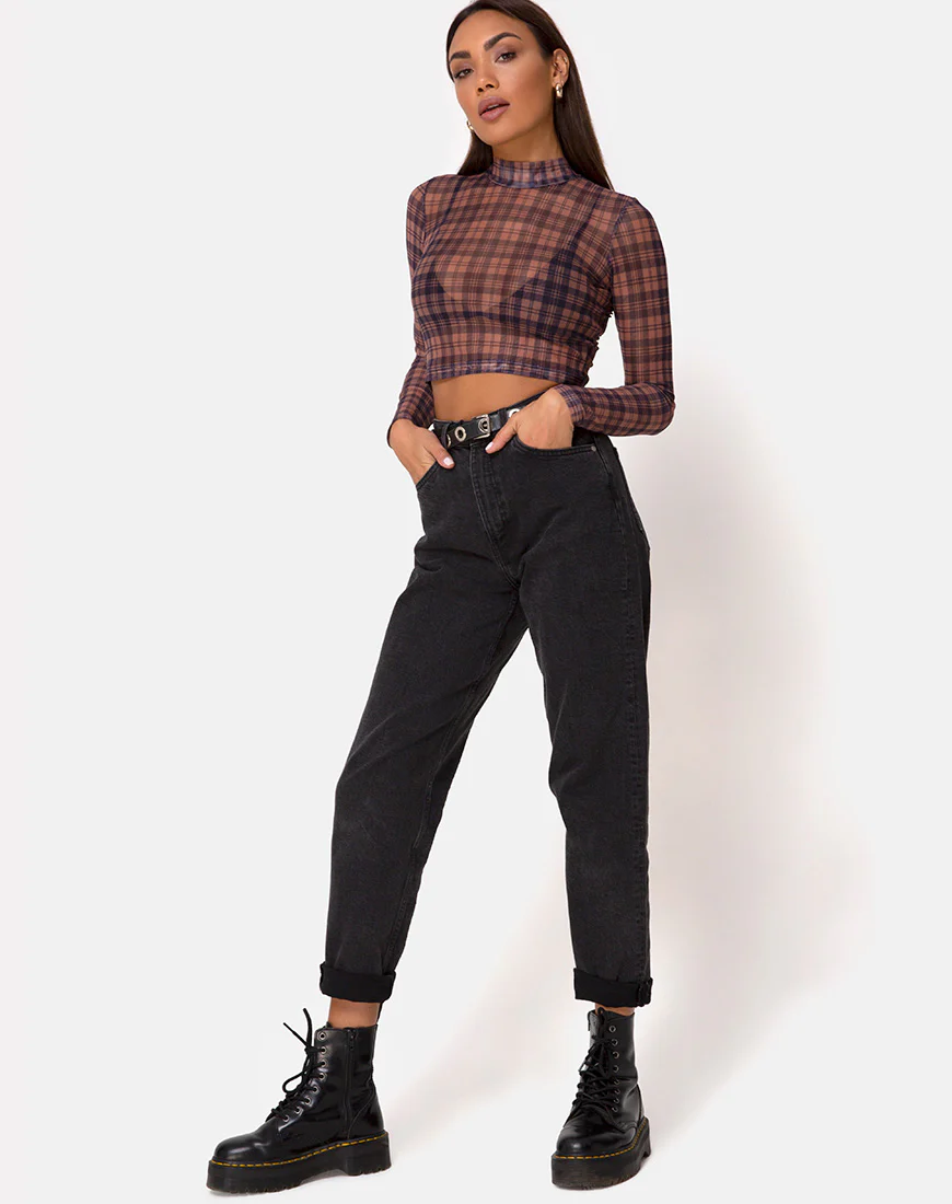 Lara Crop Top in Net Checking Out Brown - Image 3
