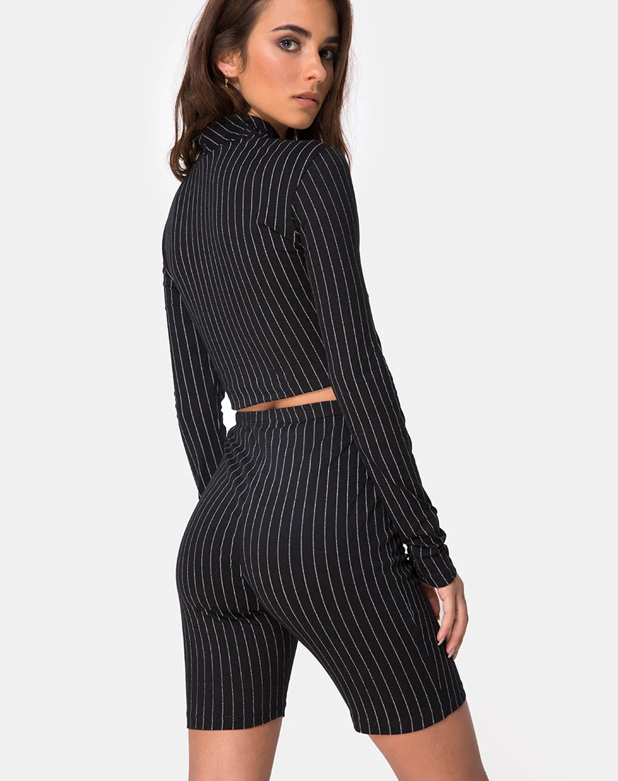 Lara Top in Pinstripe Black - Image 2