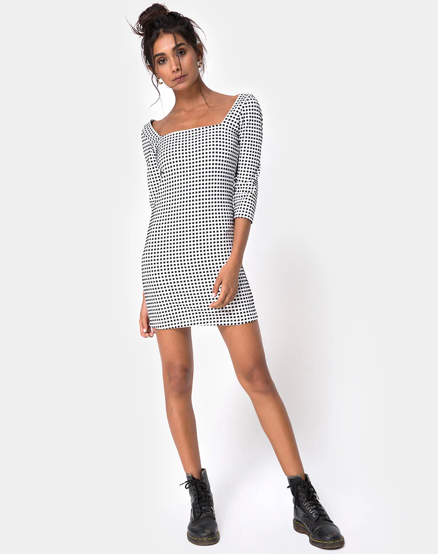 Laras Dress in Gingham Black Ivory - Image 3
