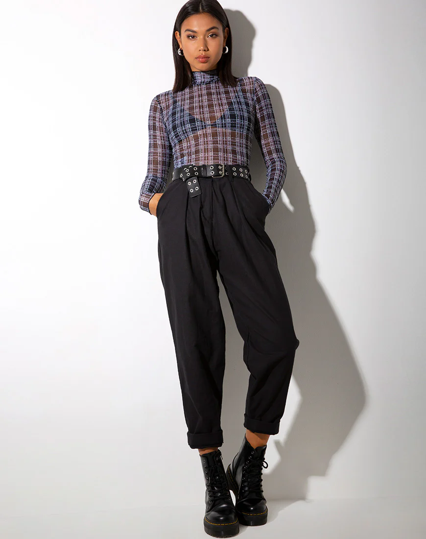 Laria Top in Inkblot Check Black and White - Image 2