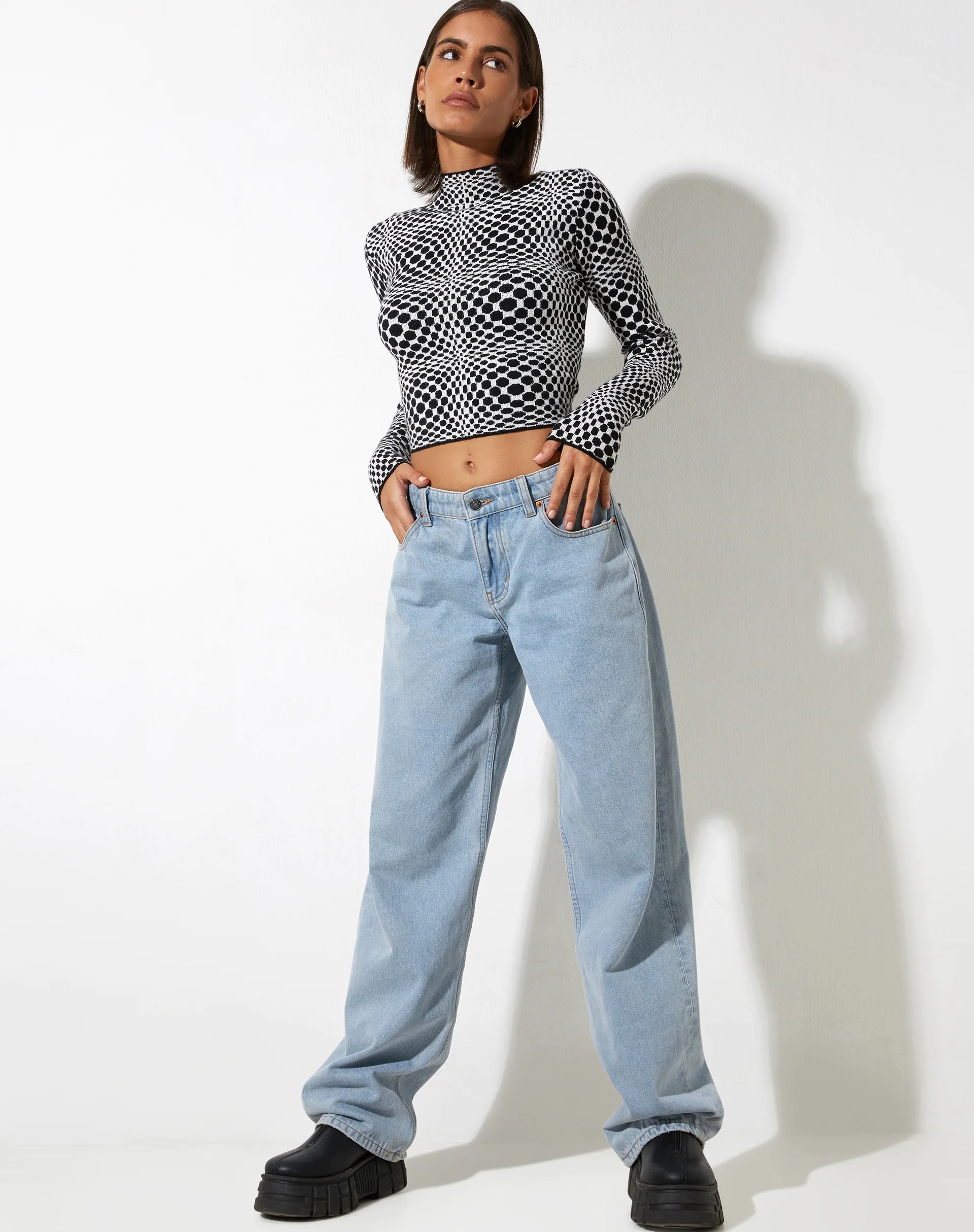 Laria Long Sleeve Top in Optic Monochrome Square Black and White - Image 3