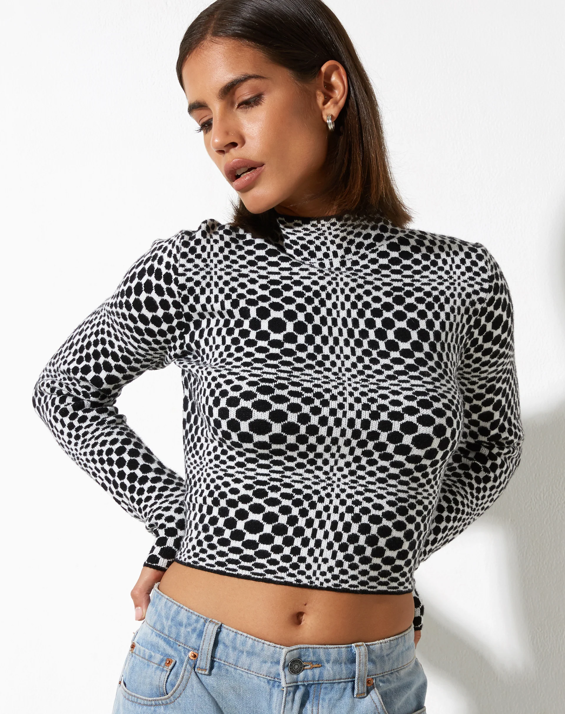 Laria Long Sleeve Top in Optic Monochrome Square Black and White - Image 4