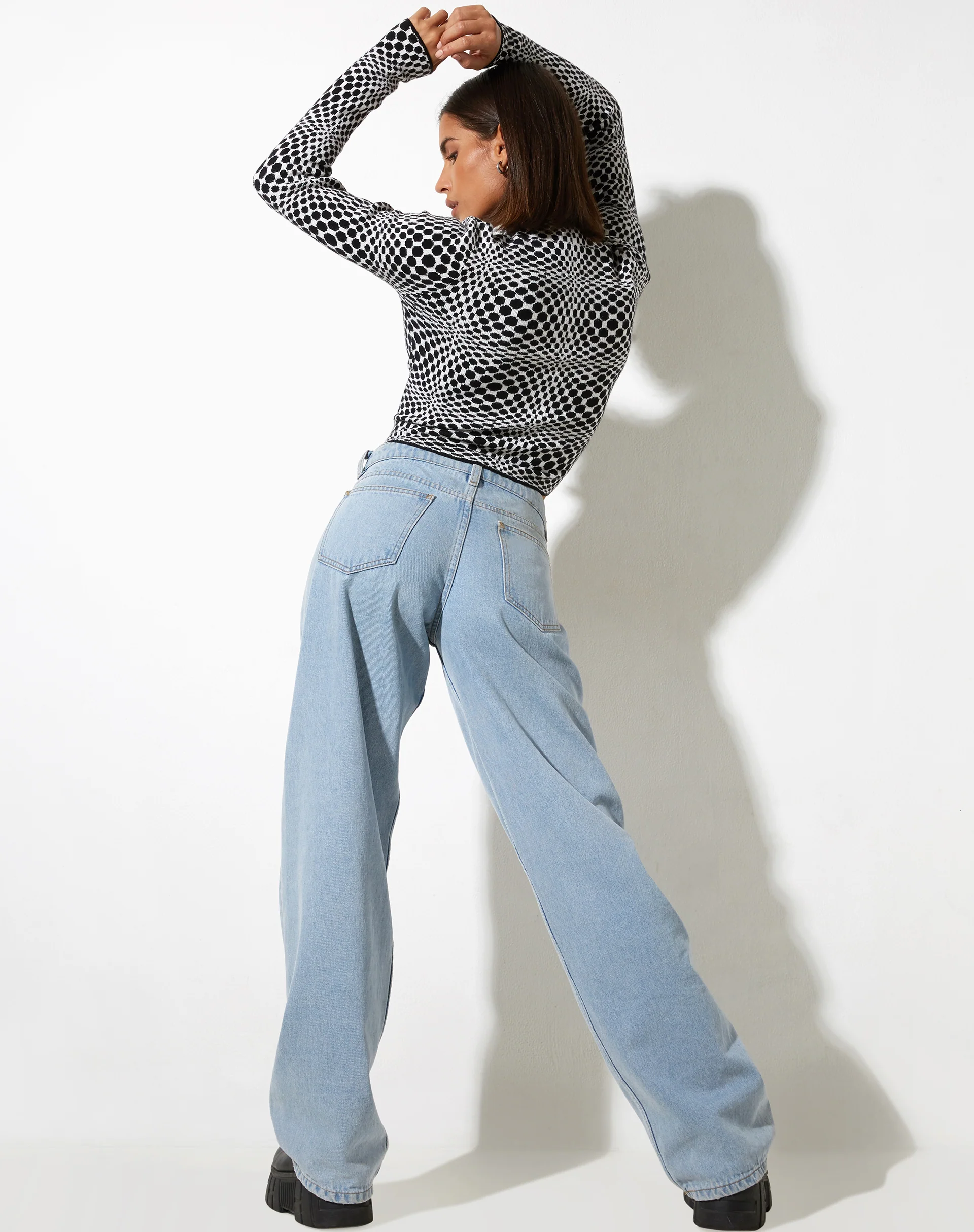Laria Long Sleeve Top in Optic Monochrome Square Black and White - Image 5