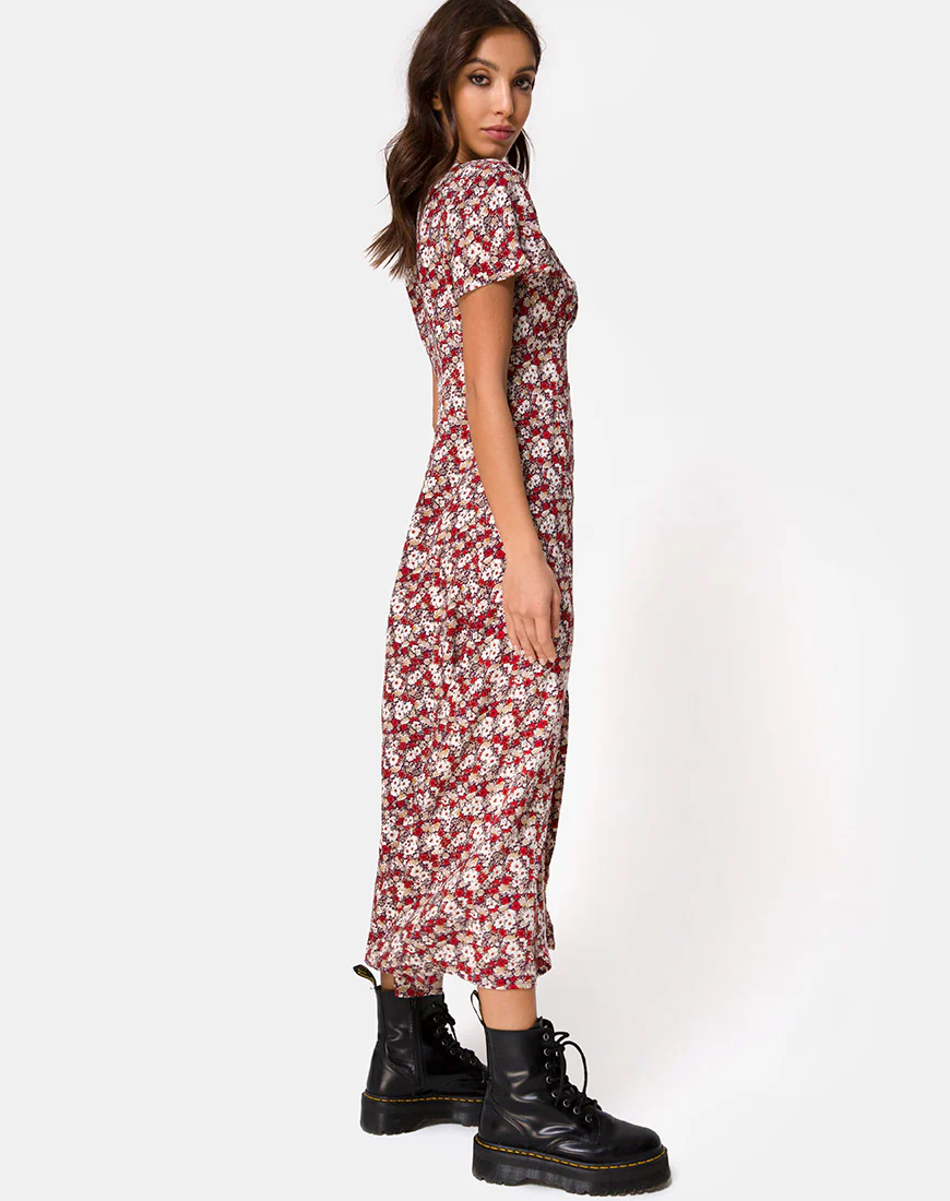 Larin Midi Dress in Floral Charm Red - Image 3