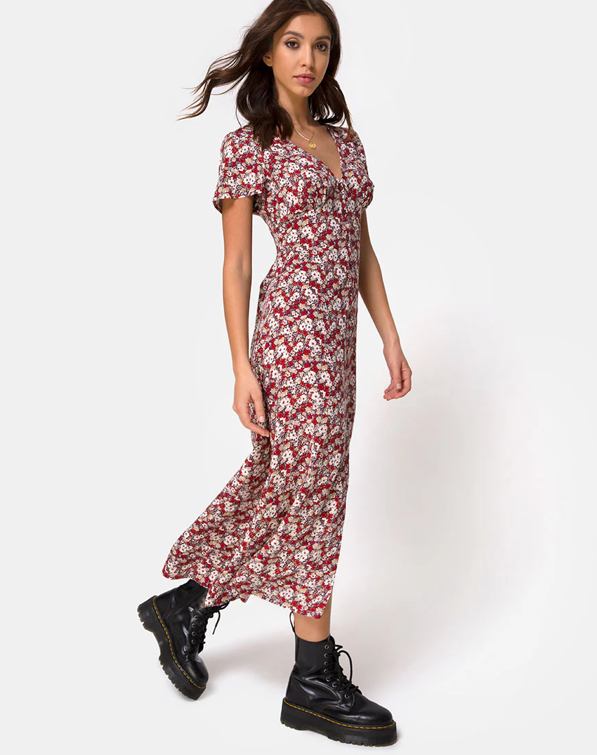 Larin Midi Dress in Floral Charm Red - Image 4