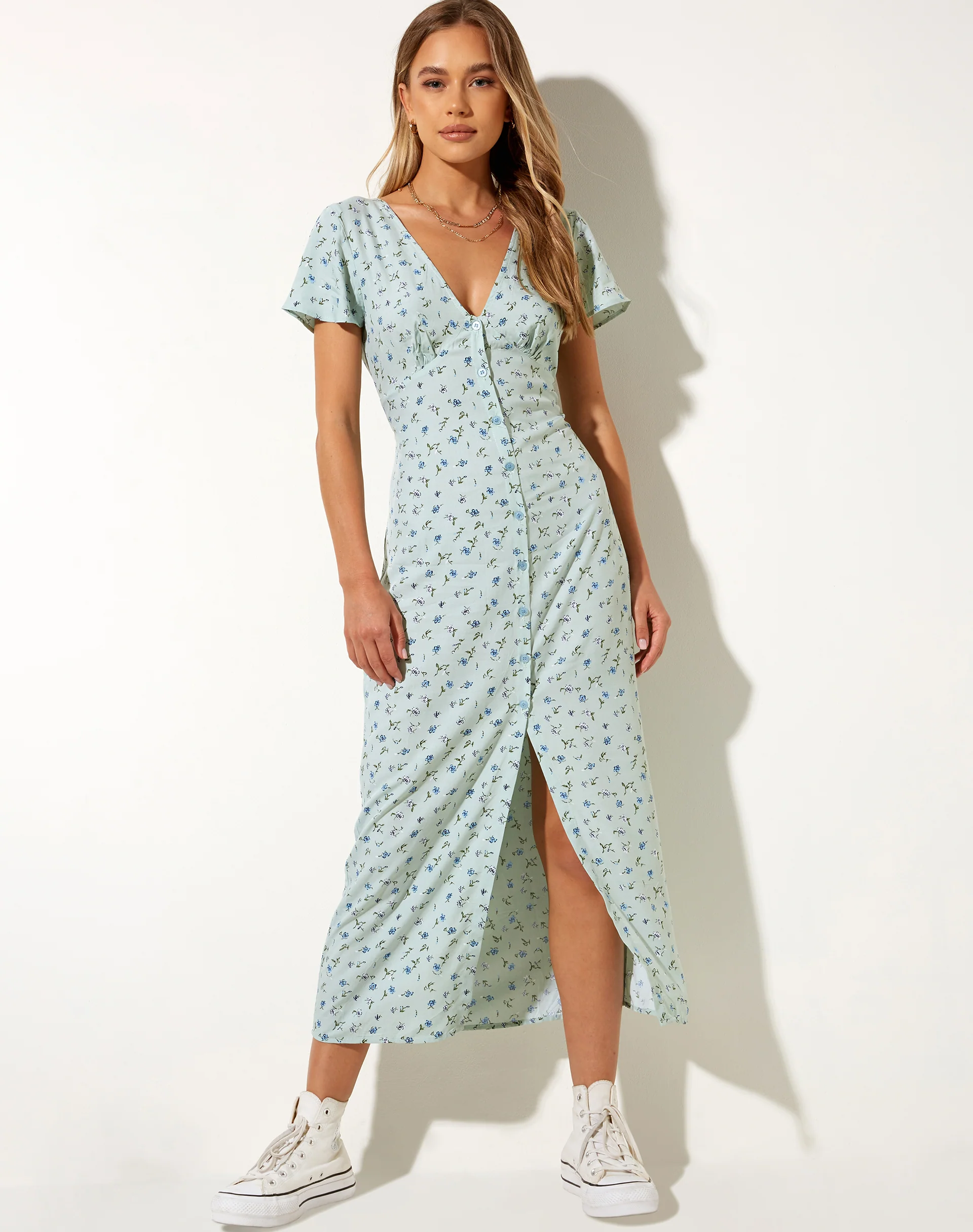 Larin Midi Dress in Pretty Petal Green - Image 3