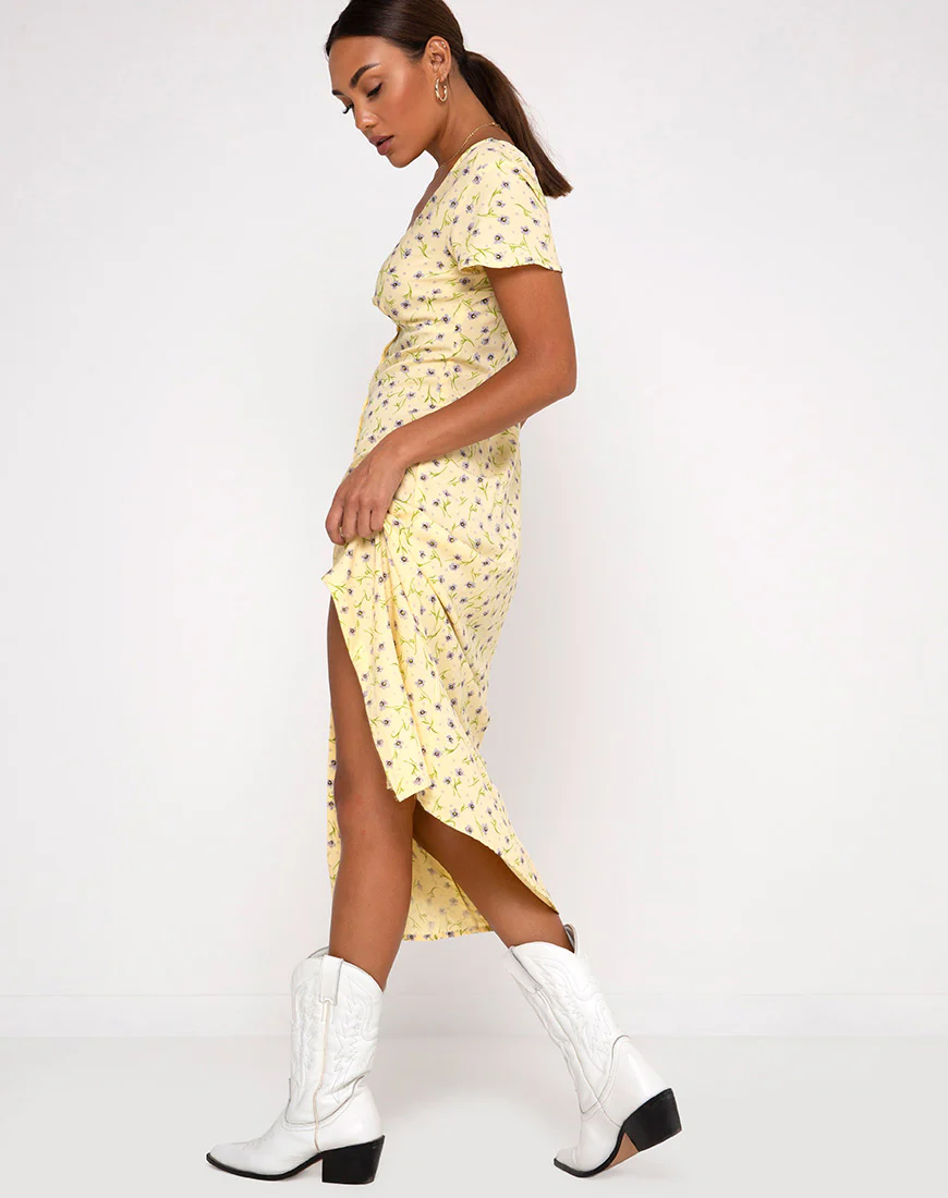 Larin Midi Dress in Wild Flower Lemon Drop - Image 3