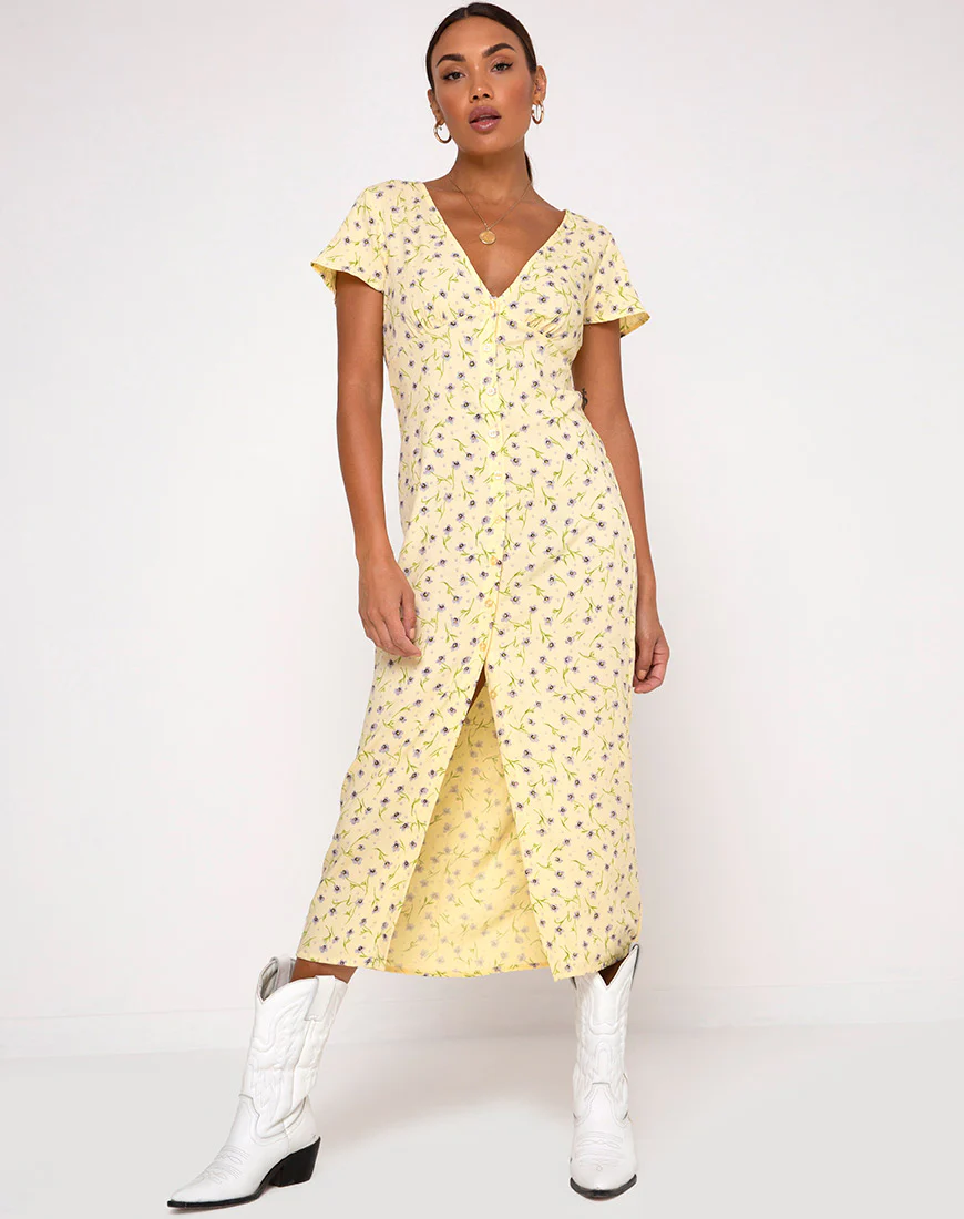 Larin Midi Dress in Wild Flower Lemon Drop - Image 4