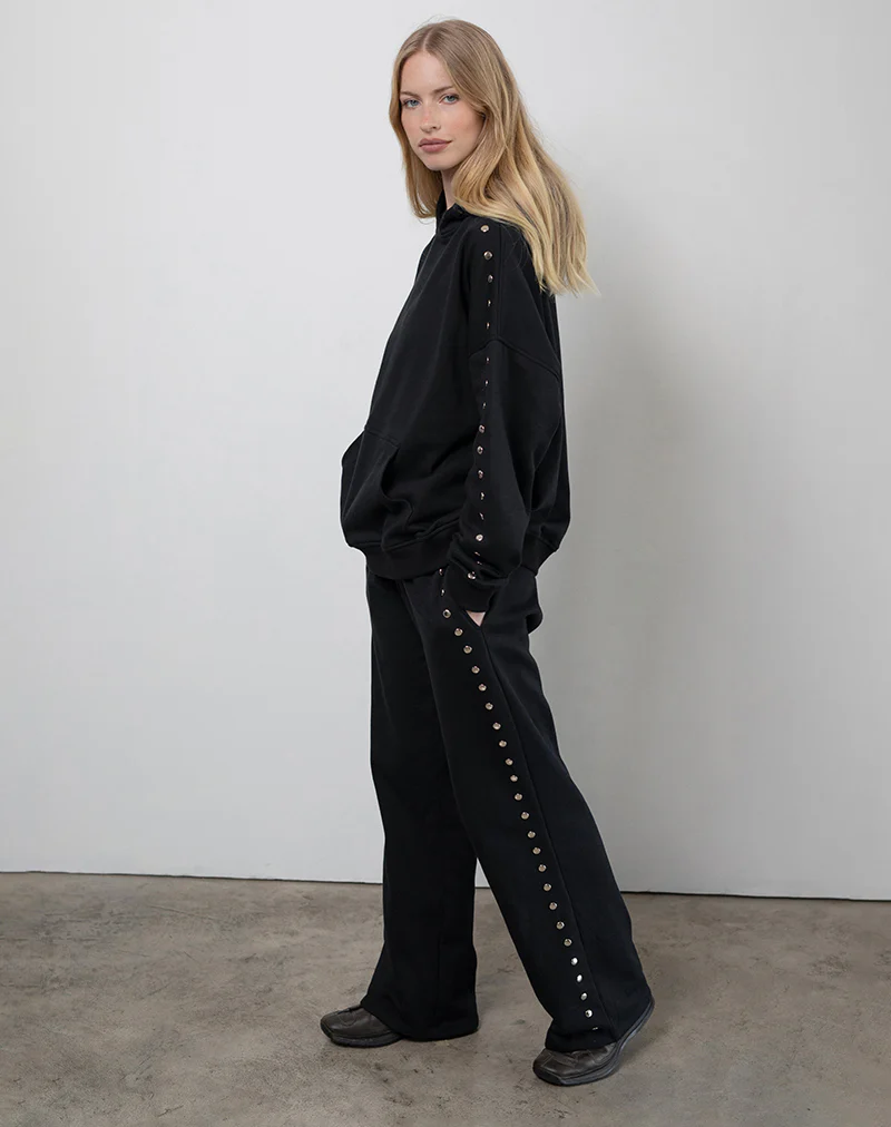 Lark Loose Fit Joggers in Black with Studs - Image 4