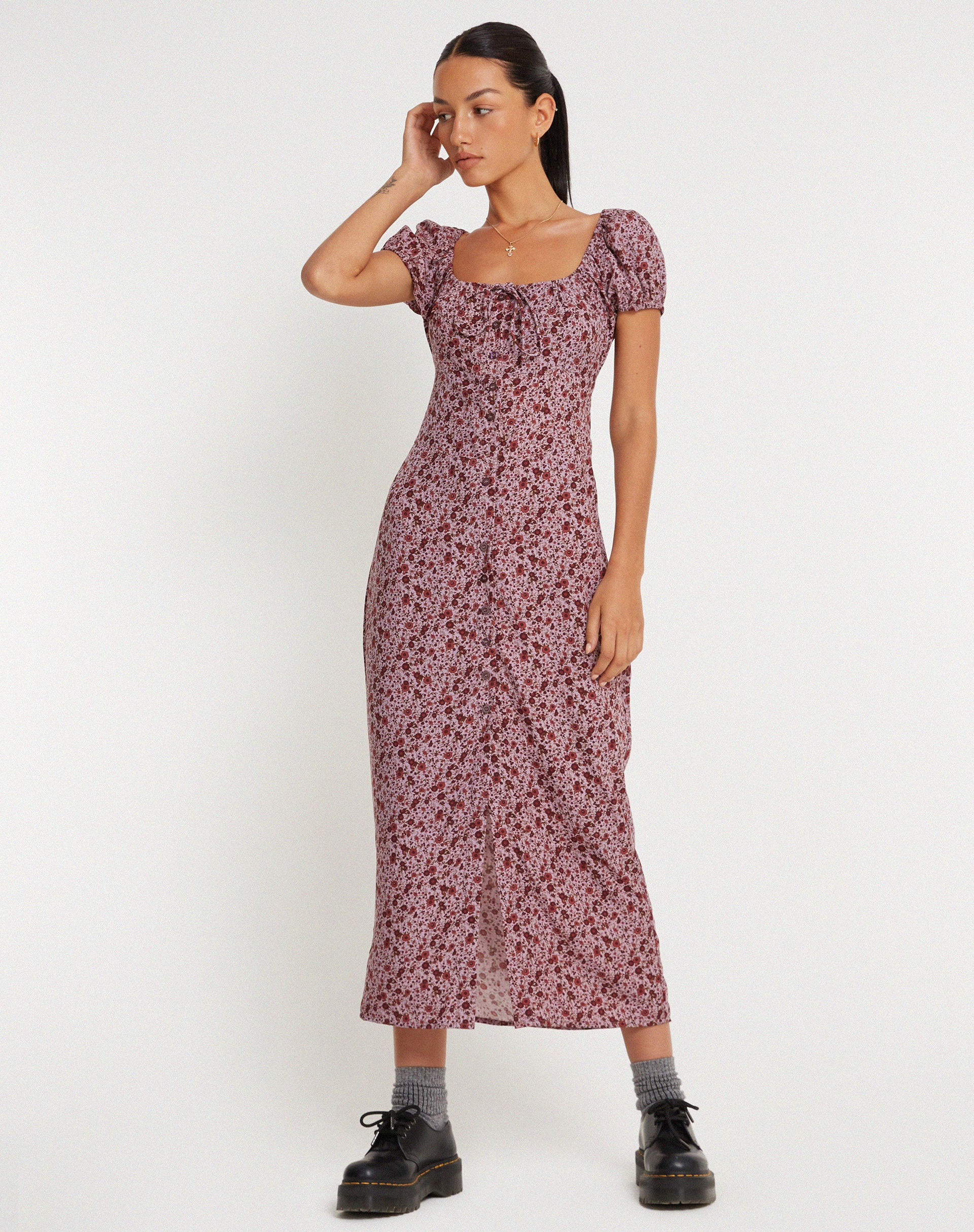 Larson Midi Dress in 90’s Floral Burgundy - Image 5